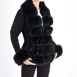 Fur cardigan knit winter sweater